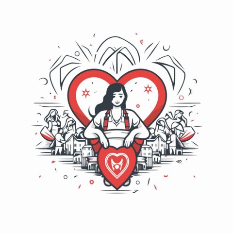 Vector illustration of a girl with a heart in her hands. Love co