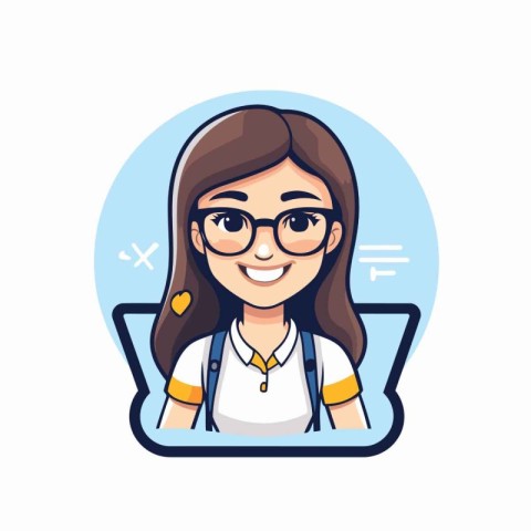 Cute female doctor with glasses and stethoscope. Vector illustra