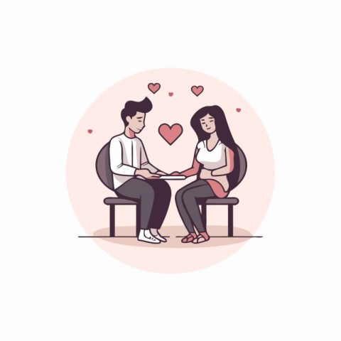 Valentine's day vector illustration. Couple in love sitting on c