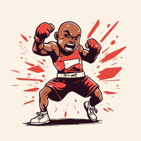 African american boxer in action. Vector illustration of a boxer