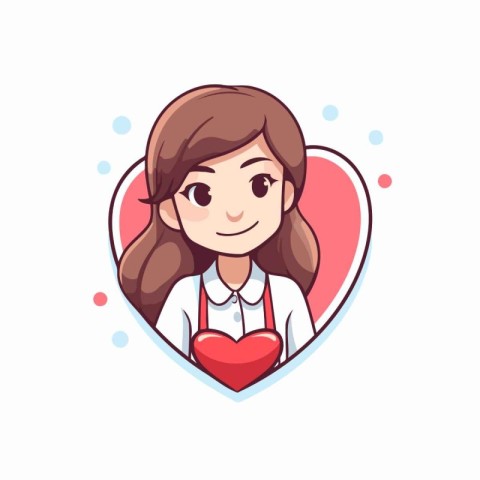 Cute girl in heart shape frame. Vector illustration in cartoon s