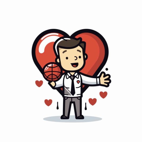 Love - Businessman with Heart Balloon - Cartoon Character Vector