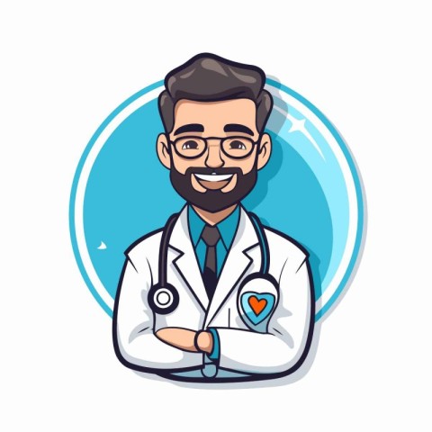 Doctor cartoon character with stethoscope and heart icon vector