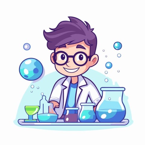 Scientist boy cartoon character vector illustration. Cartoon sci