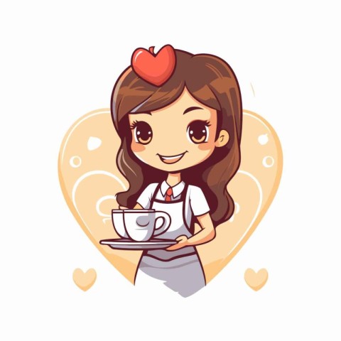 Cute girl holding a cup of coffee. Vector cartoon illustration.