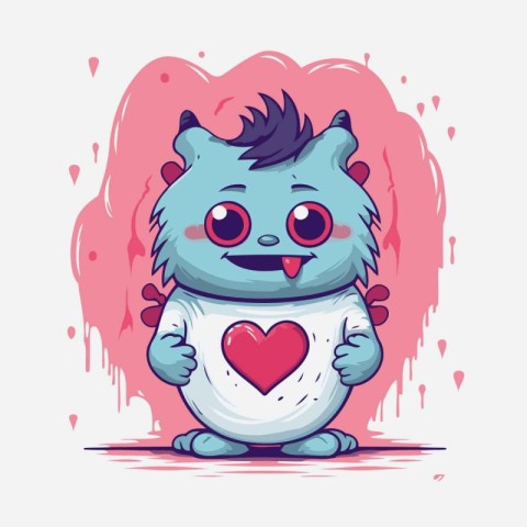 Cute little monster with heart. Vector illustration in cartoon s