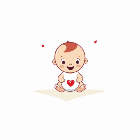 Cute little baby boy holding a heart in his hands. vector illust