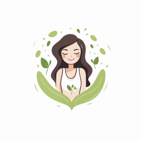 Vector illustration of a young woman with green leaves in her ha