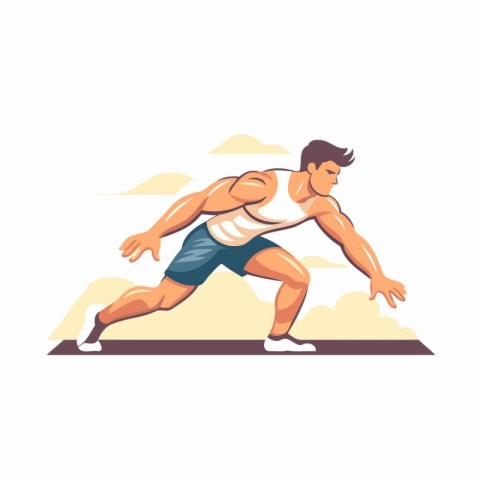 Vector illustration of a male athlete running on the track. Athl