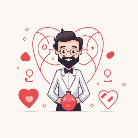 Gentleman with a beard in a tuxedo holding a red ball. Vector il