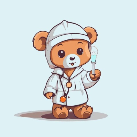 Cute cartoon bear doctor with stethoscope. Vector illustration.