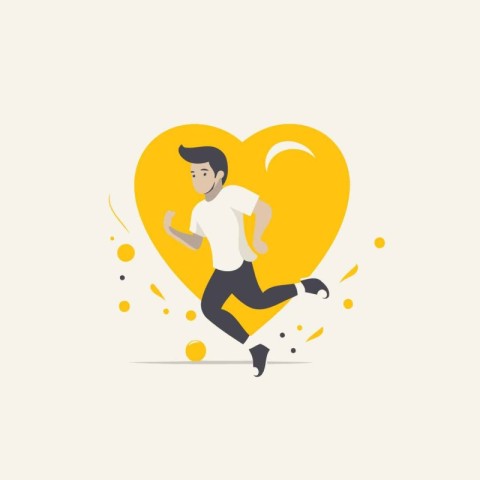 Running man in a heart shape. Flat design. Vector illustration.