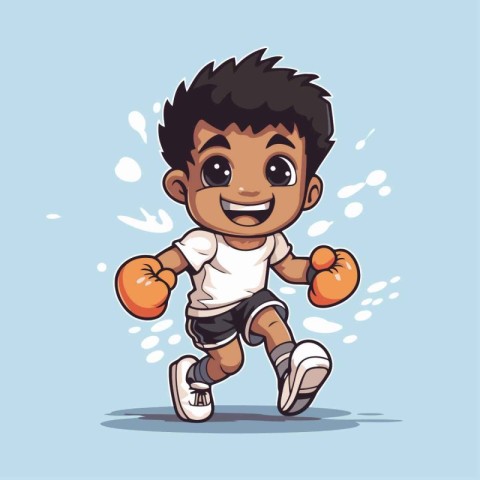 Cartoon boy boxer with boxing gloves. Vector illustration for yo