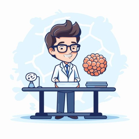 Scientist at work. Vector illustration in cartoon style on white