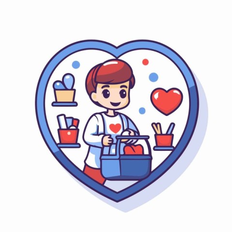 Valentine's Day. Cute cartoon character in heart shape. Vector i