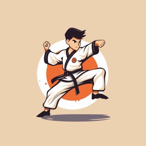 Taekwondo vector illustration. karate fighter in kimono