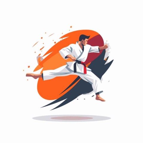 Martial arts. Karate fighter in action. Vector illustration.