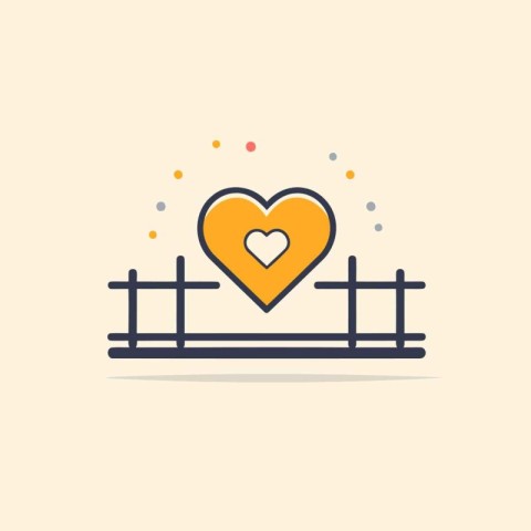 Heart and fence icon. Love symbol. Flat design style. Vector ill