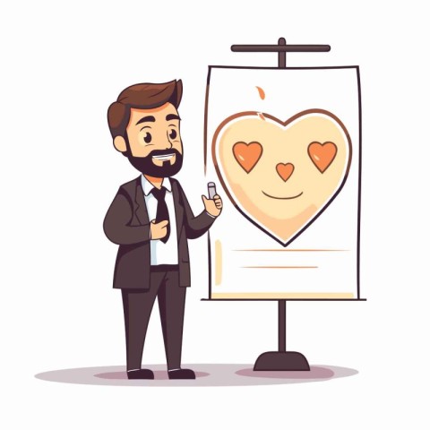 Businessman in love. Vector illustration in a flat cartoon style