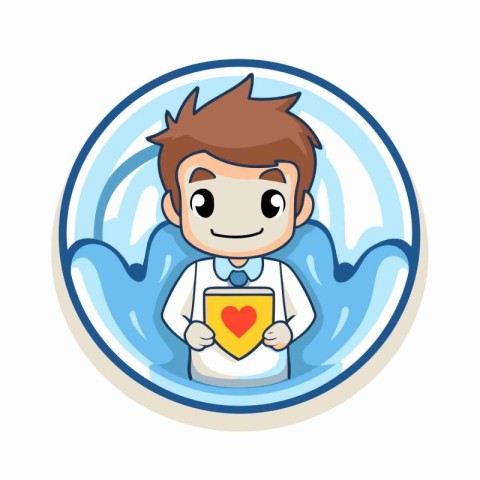 Illustration of a Doctor Holding a Heart Shape in Sticker Style