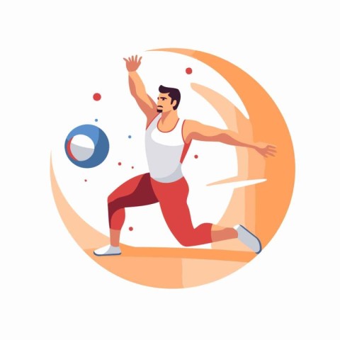 Beach volleyball player in action. Vector illustration in a flat