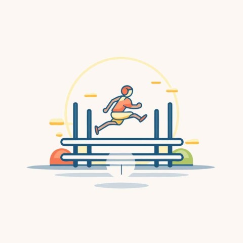 Running man in a track and field. Flat style vector illustration