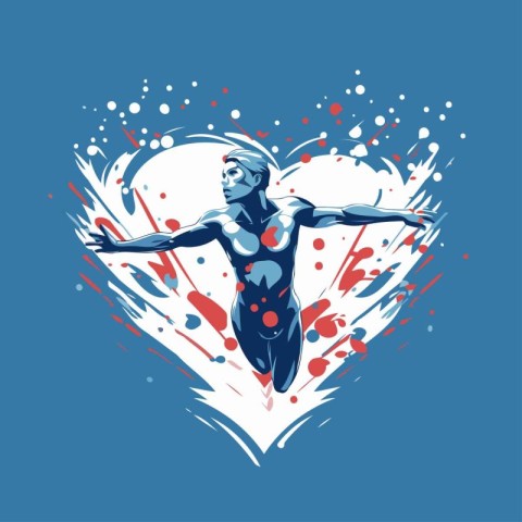 Gymnast with heart. Vector illustration on blue background.