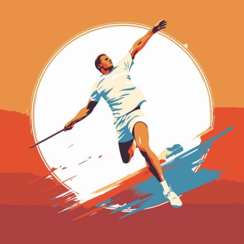 Badminton player in action. vector illustration in retro style.