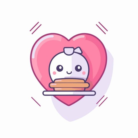 Cute kawaii heart character with hamburger. Vector illustration.