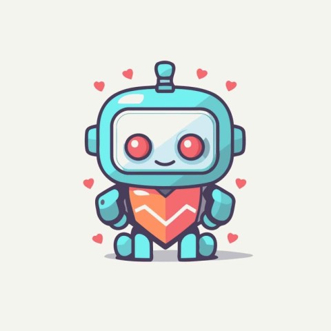 Cute robot with heart. Cute cartoon character. Vector illustrati