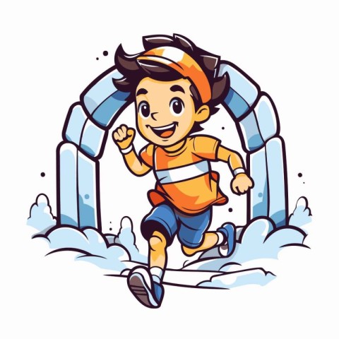 Running boy in a tunnel. Vector illustration of a cartoon charac