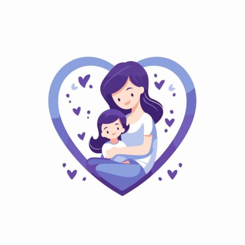 Mother with her daughter in a heart shape. Vector flat illustrat