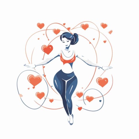 Vector illustration of a girl in a red swimsuit with hearts.