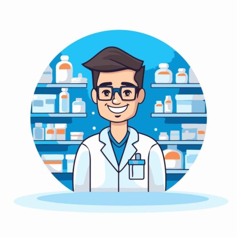 man pharmacist cartoon round icon vector illustration graphic de