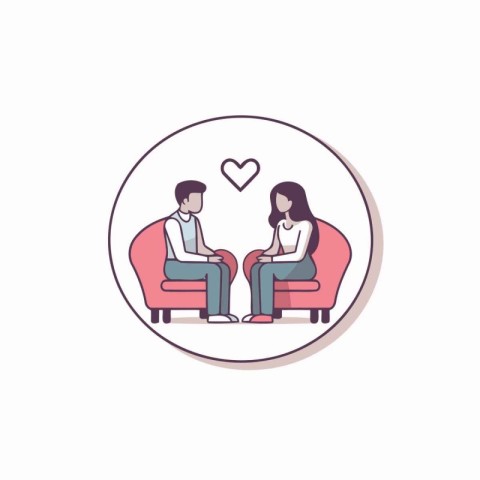 Man and woman sitting in armchairs. Couple in love. Flat vector