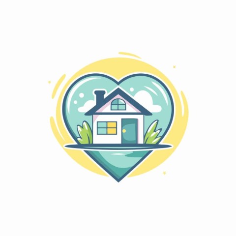 House in the heart shape. Love concept. Vector illustration in f