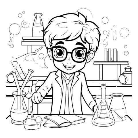 Vector illustration of a boy doing science experiments in the la