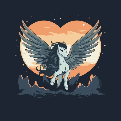 Vector illustration of a winged unicorn on the background of the