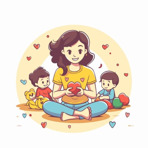 Mother with children. Vector illustration in cartoon style. Happ