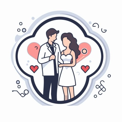 Couple in love. Vector illustration in thin line style. Isolated