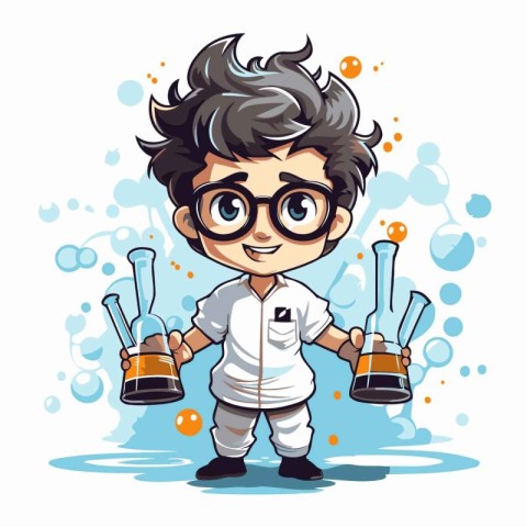 Scientist boy cartoon character. Vector illustration of scientis