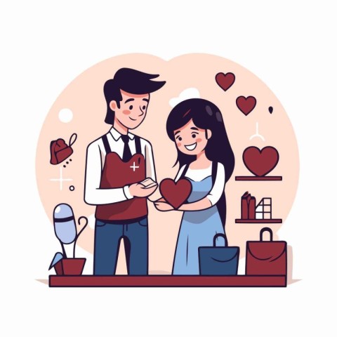 Valentine's day concept. Young couple in love. Vector illustrati