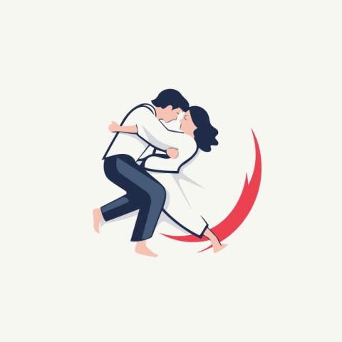 Kung fu couple. Vector illustration in flat style. Isolated on w