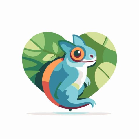 Cute cartoon chameleon in a heart. Vector illustration.