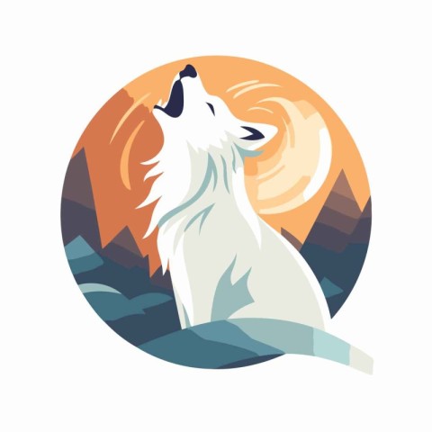 Vector illustration of a white dog sitting in the middle of the