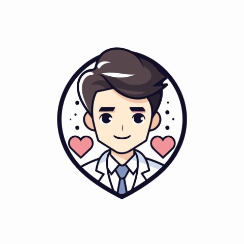 Vector illustration of young man in a circle with hearts around