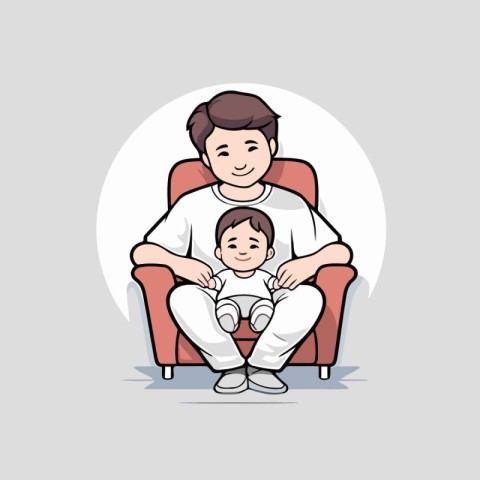 Father and son sitting in armchair. Family concept. Vector illus