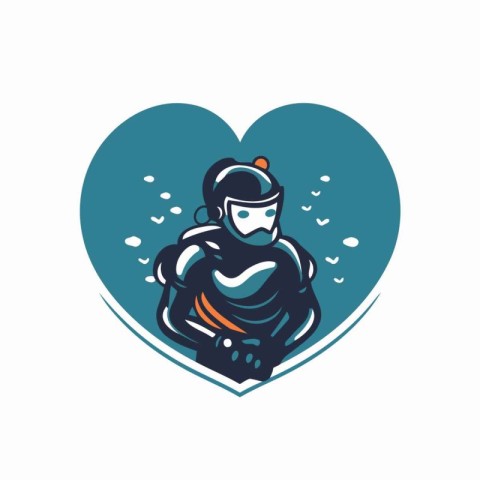 Vector illustration of a superhero in a heart shape logo design