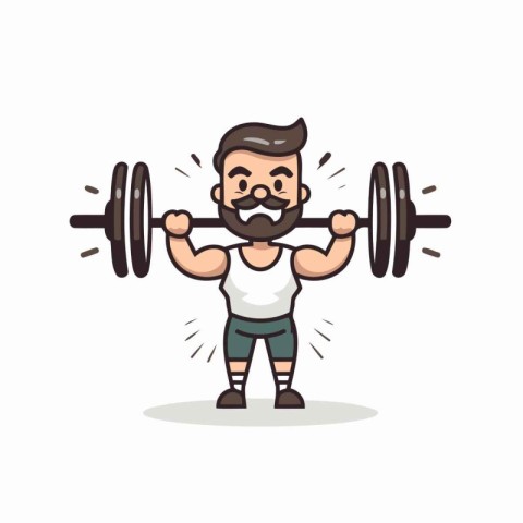 Fitness Man Weight Lifting Barbell Cartoon Vector Illustration.