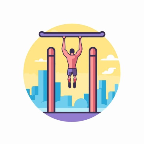 Man doing pull-ups on horizontal bars. Flat style vector illustr